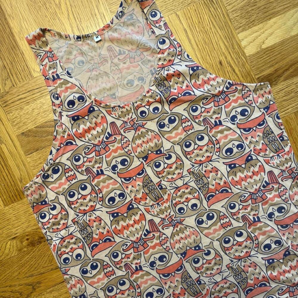 Owl Print Sleeveless Tank Top Medium